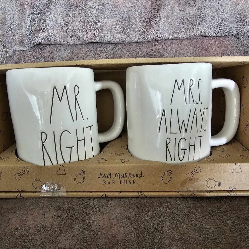 New, Rae Dunn Mug Set, Mr. Right Mrs Always Right